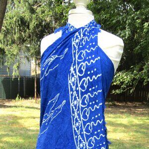 Blue Dolphin Print Beach Sarong Large Scarf Wrap Blue